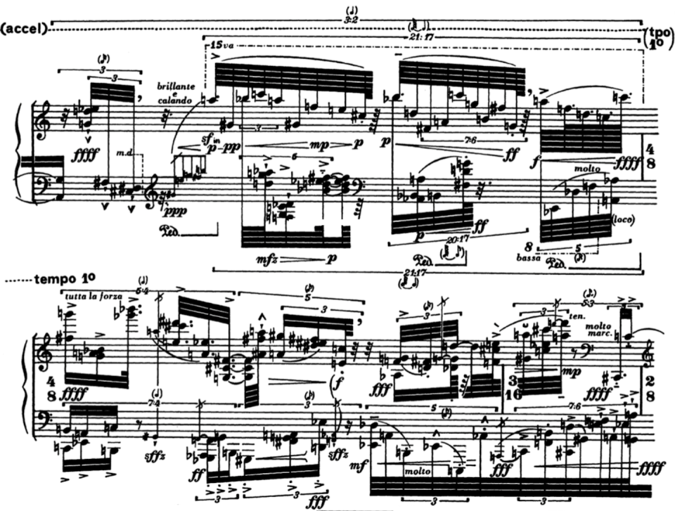 An excerpt from Brian Ferneyhough’s 1982 solo piano composition, ‘Lemma-Icon-Epigram,’ reflecting the complexity of high-modernist music. University of Florida Art and Architecture Library, <a href="http://creativecommons.org/licenses/by-sa/4.0/" rel="nofollow noopener" target="_blank" data-ylk="slk:CC BY-SA;elm:context_link;itc:0;sec:content-canvas" class="link ">CC BY-SA</a>