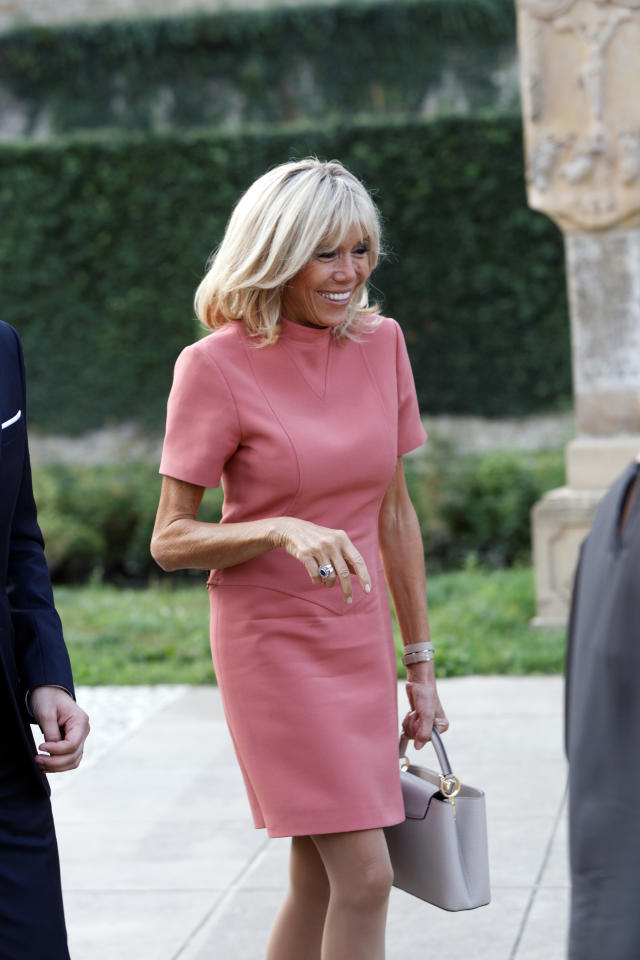 French Presidents Wife Brigitte Macron Rocks Nude Louis Vuitton