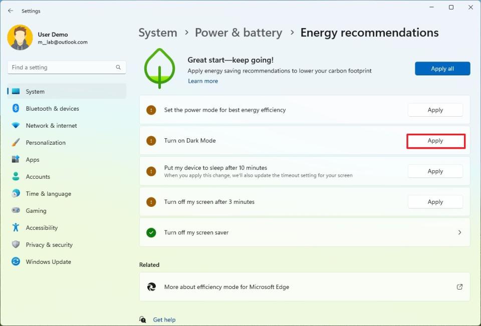 Apply energy recommendations