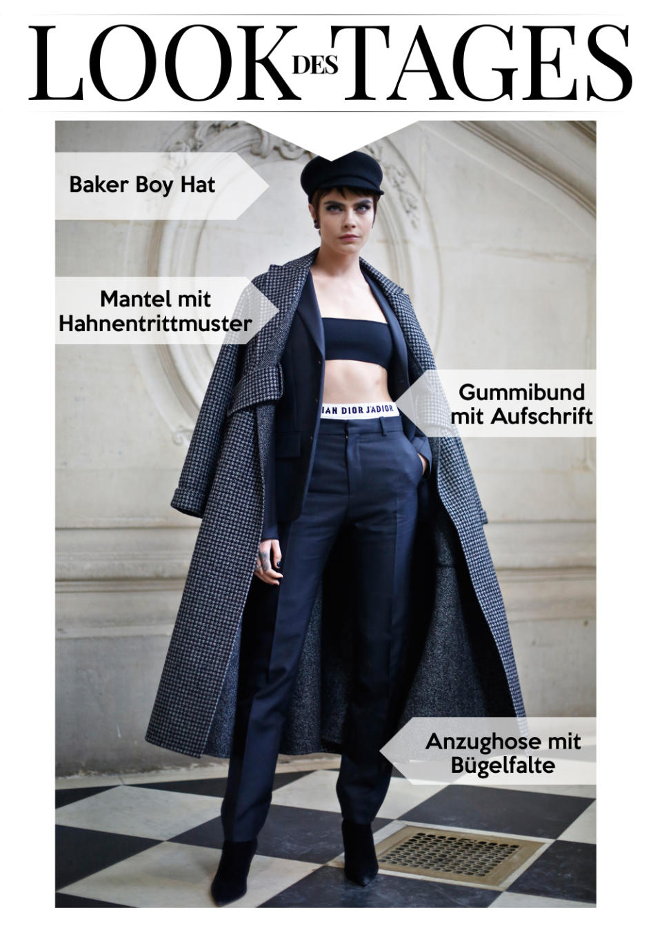Cara Delevingne überzeugte bei der Dior-Modenschau mit einem coolen Dandy-Style. (Bild: AP Photo)