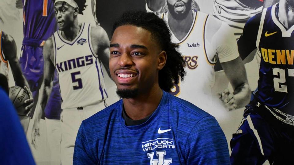 Antonio Reeves talks to reporters for the first time since his decision to return to Kentucky for the 2023-24 season.