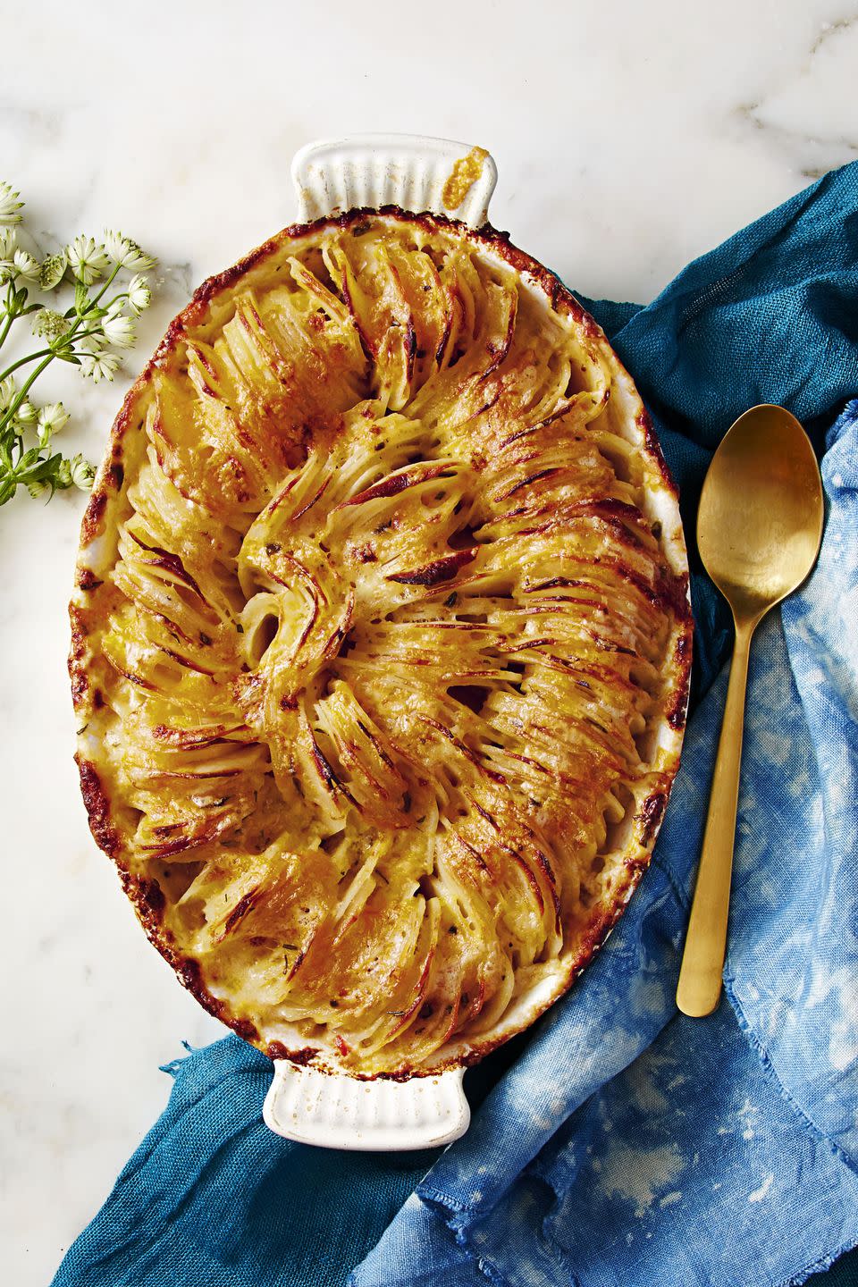 Scalloped Hasselback Potatoes With Cheddar