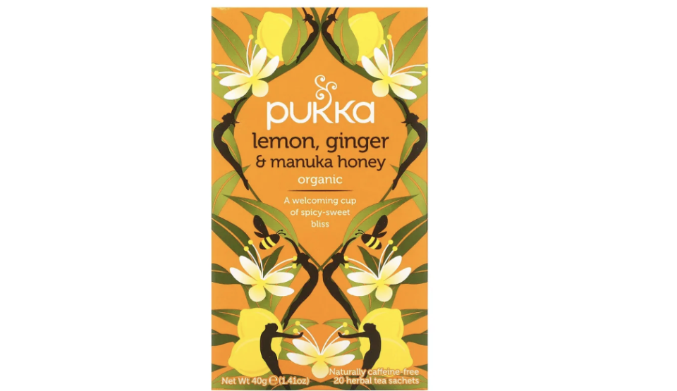 Lemon Ginger & Manuka Honey, Caffeine-Free, 20 Sachets. PHOTO: Pukka