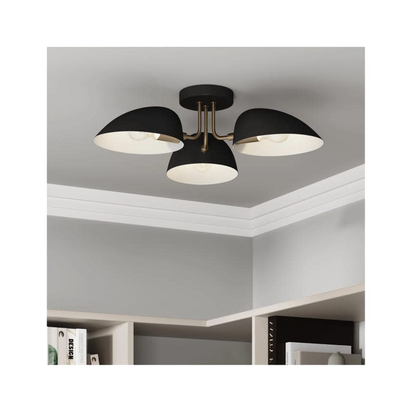 Metal 3-Arm Flush Mount Ceiling Light Black