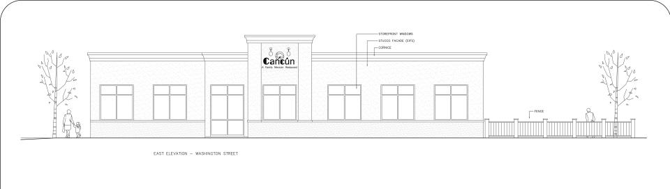 This rendering shows what the front of Cancun would look like, a restaurant proposed to replace the closed Squires in Hanover.