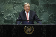 U.N. Secretary General Antonio Guterres addresses the 73rd session of the United Nations General Assembly, at U.N. headquarters, Tuesday, Sept. 25, 2018. (AP Photo/Richard Drew)