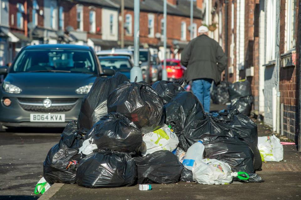 <em>Rubbish is piling up on the streets of Birmingham (Picture: SWNS)</em>