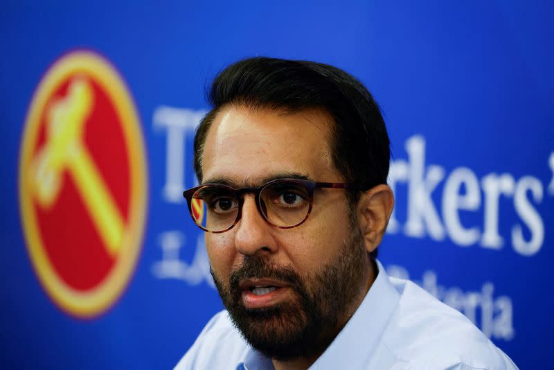 The Workers' Party Chairman Sylvia Lim and Secretary-General Pritam Singh hold a press conference at their headquarters in Singapore