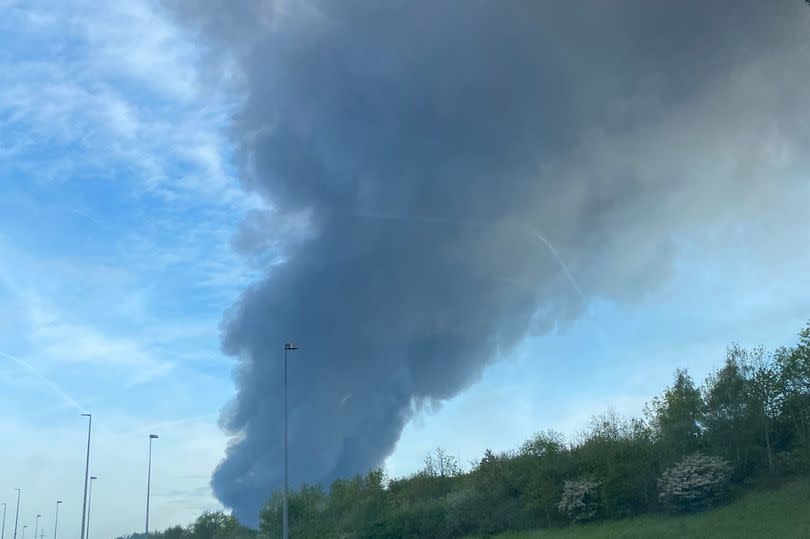 Smoke billowing across the M6 this morning, May 9. Firefighters are battling a major blaze in Cannock, with widespread disruption in place -Credit:vsdspencer