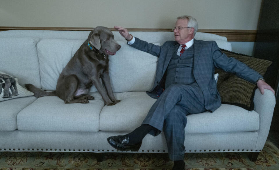 Sen. Jon Lundberg, a Bristol Republican, in his Senate office with his dog, Nash. (Photo: John Partipilo)