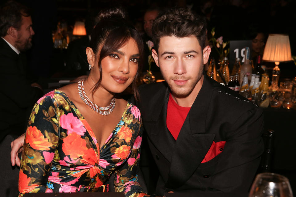 Priyanka Chopra and Nick Jonas poses at The Fashion Awards on November 29, 2021