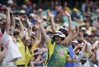 Australian cricket fans cheer during their team's third test against the West Indies at the SCG in Sydney, January 3, 2016. REUTERS/Jason Reed