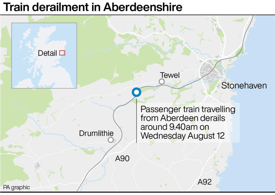 The passenger train travelling from Aberdeen just outside Stonehaven. (PA Graphics)