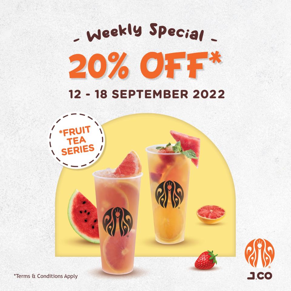 【J.CO Donuts & Coffee】水果茶系列飲品8折優惠（12/09-18/09）