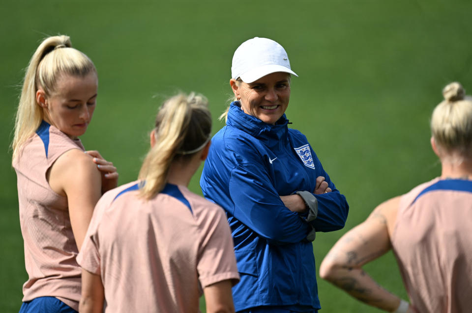 England manager Sarina Wiegman during training ahead of the Fifa Women's World Cup final with Spain (Reuters via Beat Media Group subscription)