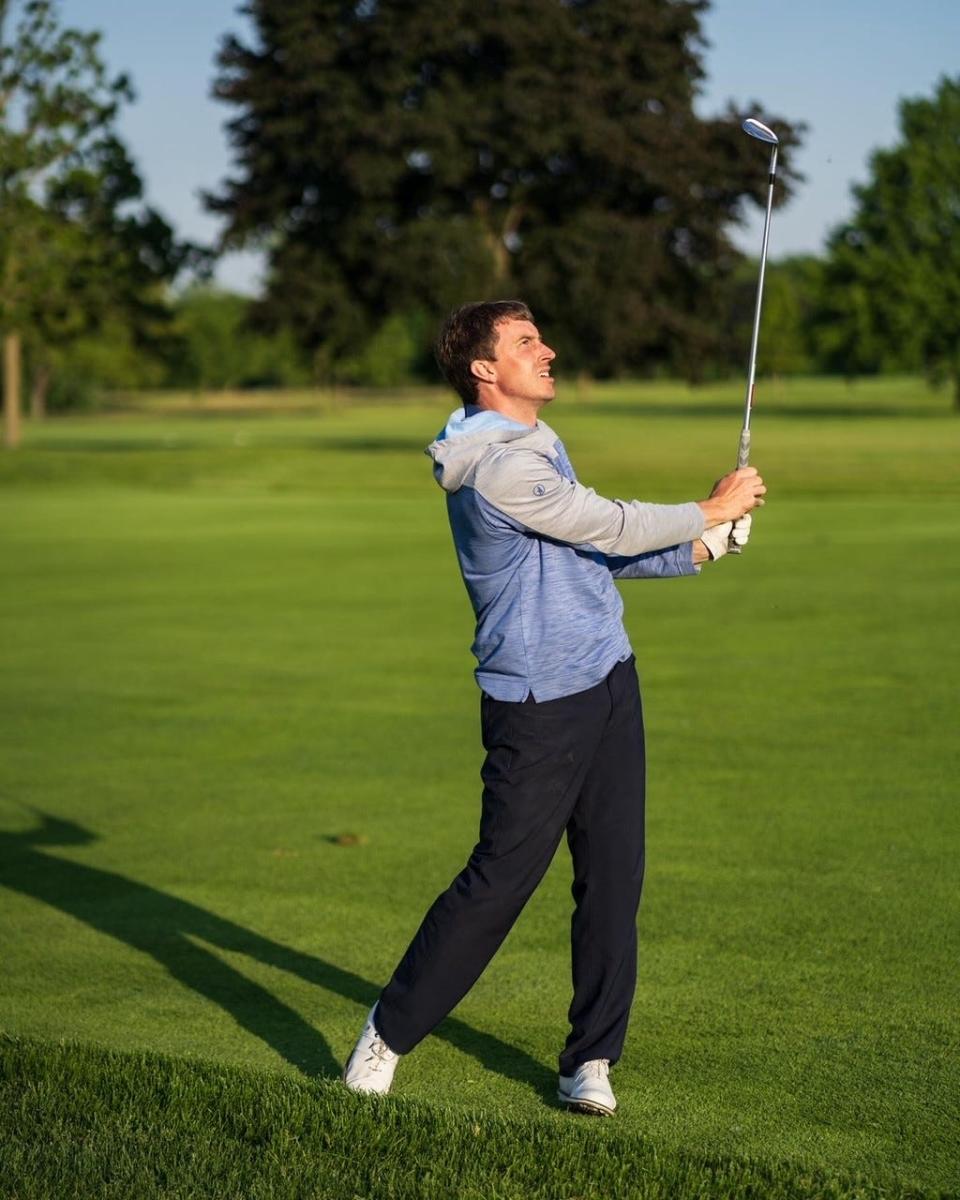 Matt Goodson admires one of his many shots at Blue Mound Golf and Country Club