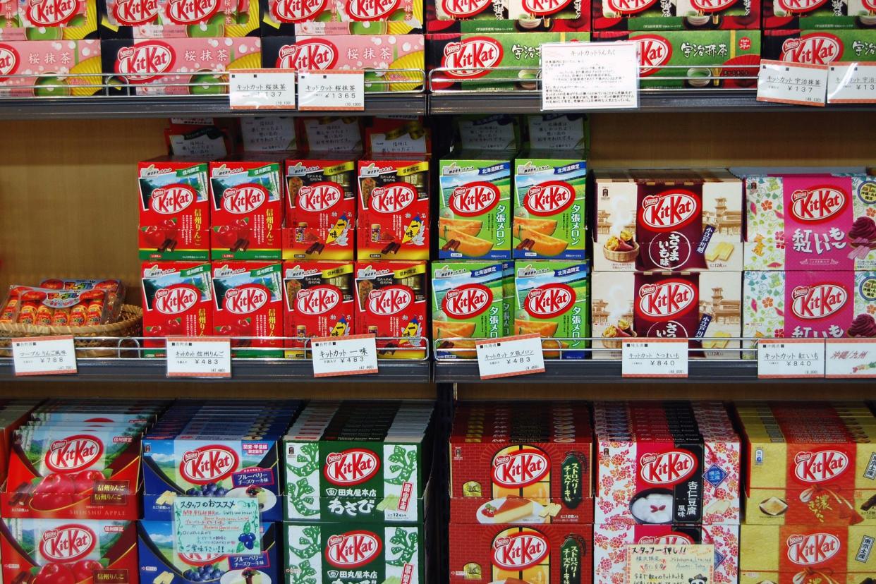 Kit Kats on shelves in Japanese store