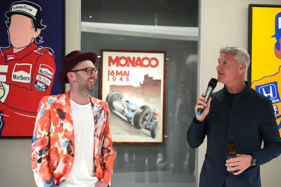 Alan Walsh and David Coulthard at the opening of his new collection (Alan Walsh/PA)