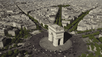 An aerial view of the arc de triomphe in paris