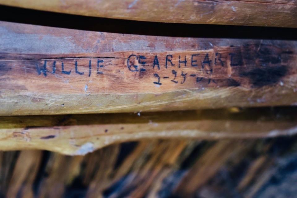 This inscription by Willie Gearheart, a member of a homesteading family, is just one of several the then-17-year-old left behind at Aztec Ruins National Monument on the same day in 1909.