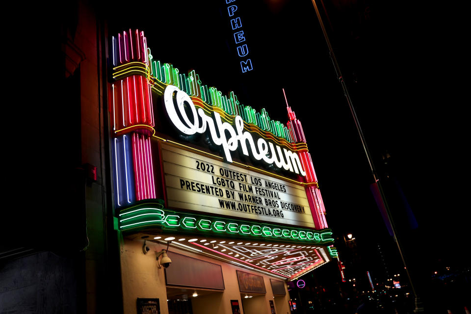 The marquee at the Orpheum on the opening night of Outfest, July 14, 2022. - Credit: Shutterstock for Outfest