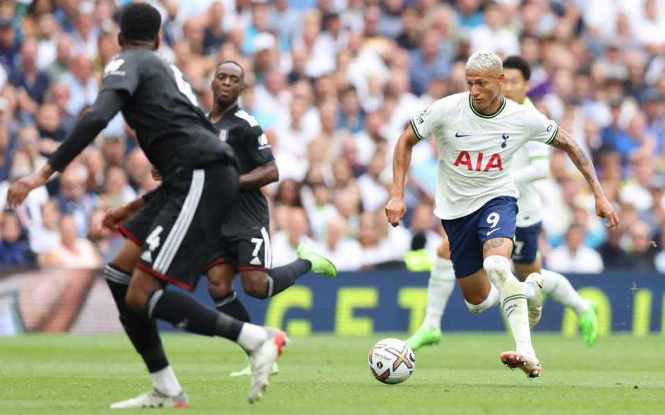 Richarlison charges forward during Saturday's game against Fulham - Why Richarlison offers Tottenham so much more than showboat theatrics - GETTY IMAGES