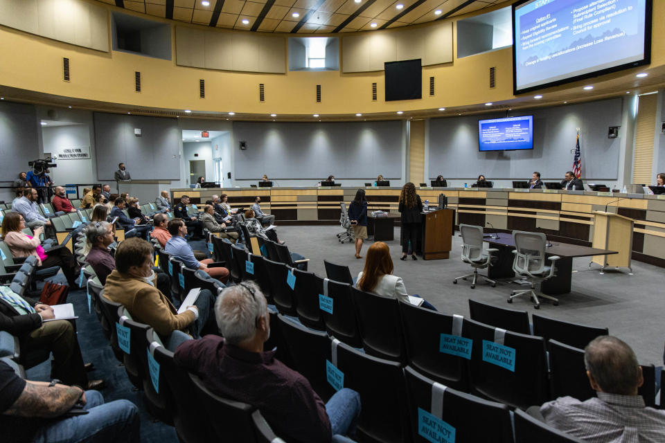 The public attend a Las Cruces City Council meeting to discuss the ARPA bid process, after an audit exposed defects in the process, on Tuesday, Feb. 22, 2022.