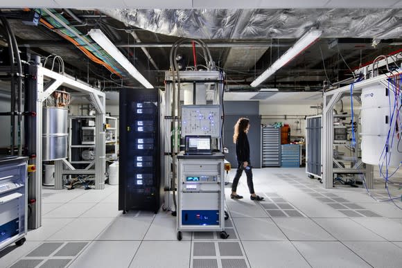 Inside an IBM computer room.