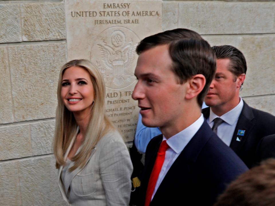 Ivanka Trump and her husband White House advisor Jared Kushner are seen during the opening of the US embassy in Jerusalem, 14 May 2018AFP via Getty Images