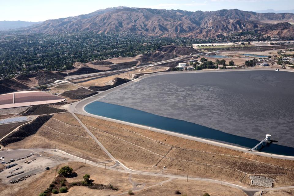 An aerial view of the Van Norman reservoir complex in Granada Hills