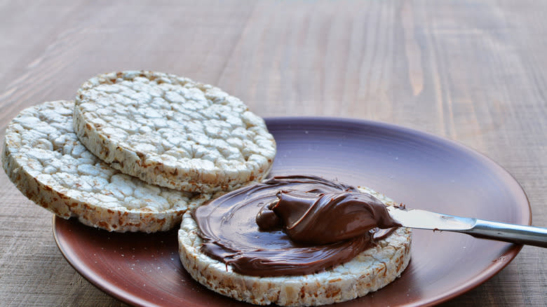 Nutella spread on rice cake