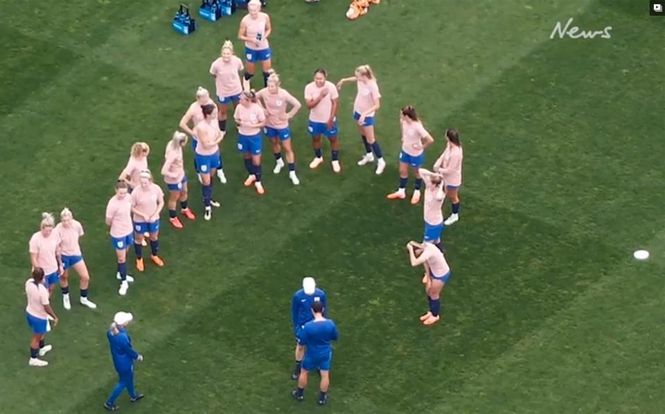 England's training session as seen from the helicopter - Spy row erupts ahead of Australia vs England Women's World Cup semi-final
