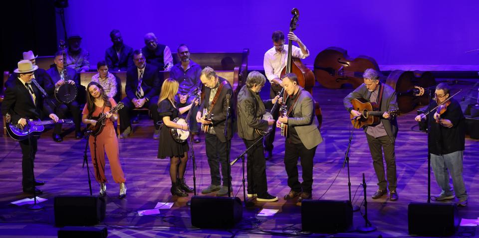 Bela Fleck’s My Bluegrass Heart performs during the Earl Scruggs 100th birthday concert at the Ryman Saturday, Jan. 6, 2024.