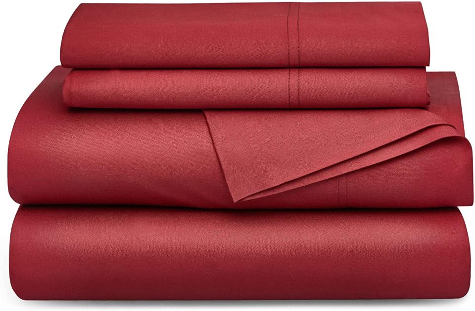 best cooling sheets, Bedsure red sheet set on a white background