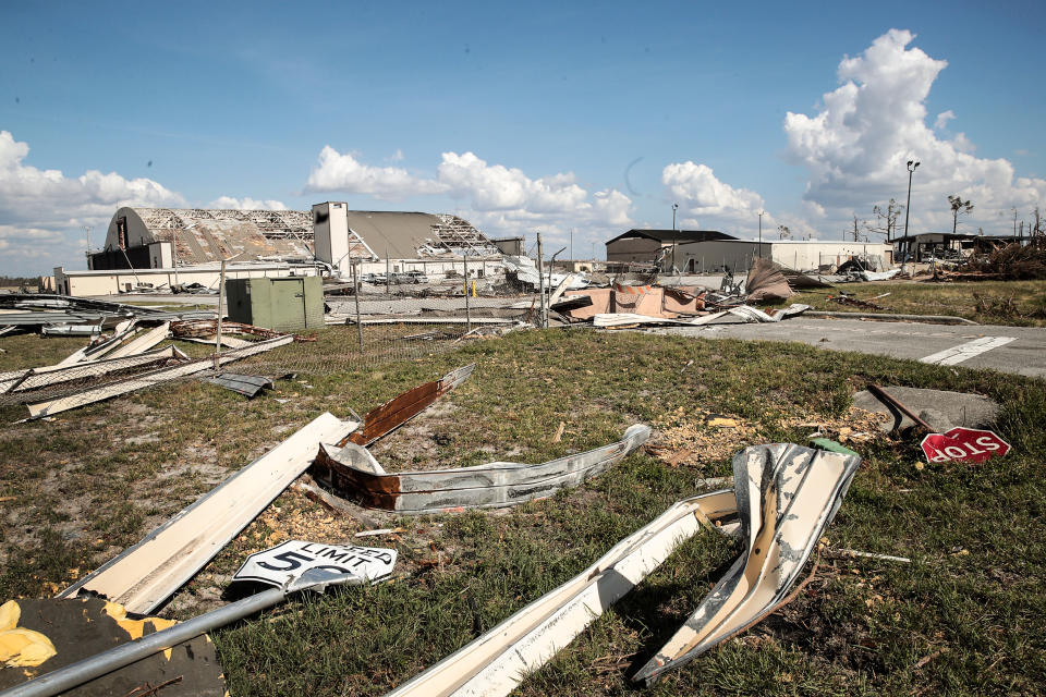 Debris litters Tyndall Air Force Base following Hurricane Michael on Oct. 17, 2018 in Panama City, Fla., after the base experienced extensive damage from Hurricane Michael. (Scott Olson / Getty Images file)