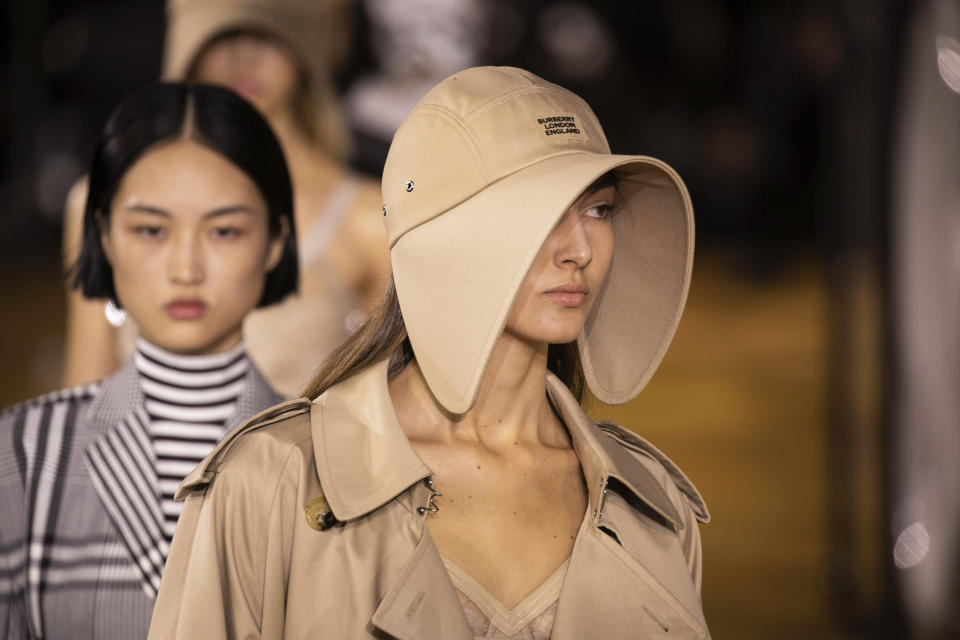 A model wears a creation by Burberry at the Spring/Summer 2020 fashion week runway show in London, Monday, Sept. 16, 2019. (Photo by Vianney Le Caer/Invision/AP)