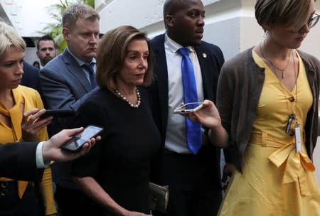 House Speaker Nancy Pelosi speaks to reporters at the U.S. Capitol in Washington