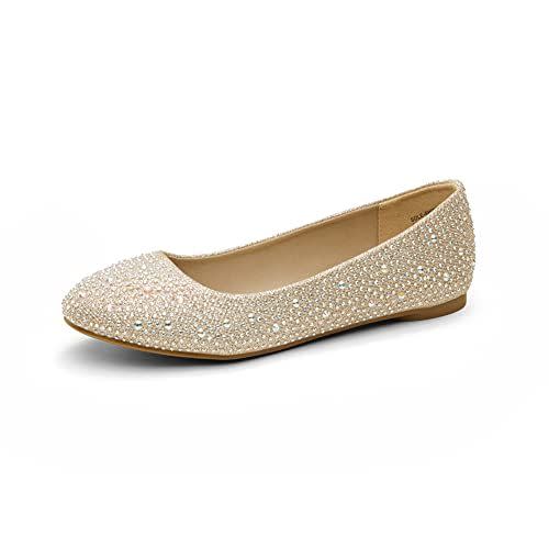 15) Sole-Shine Gold Rhinestone Ballet Flats Shoes