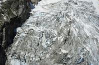 A view of a segment of the Planpincieux glacier that is at risk of collapse is seen on the Italian side of the Mont Blanc massif area of Planpincieux, in Aosta