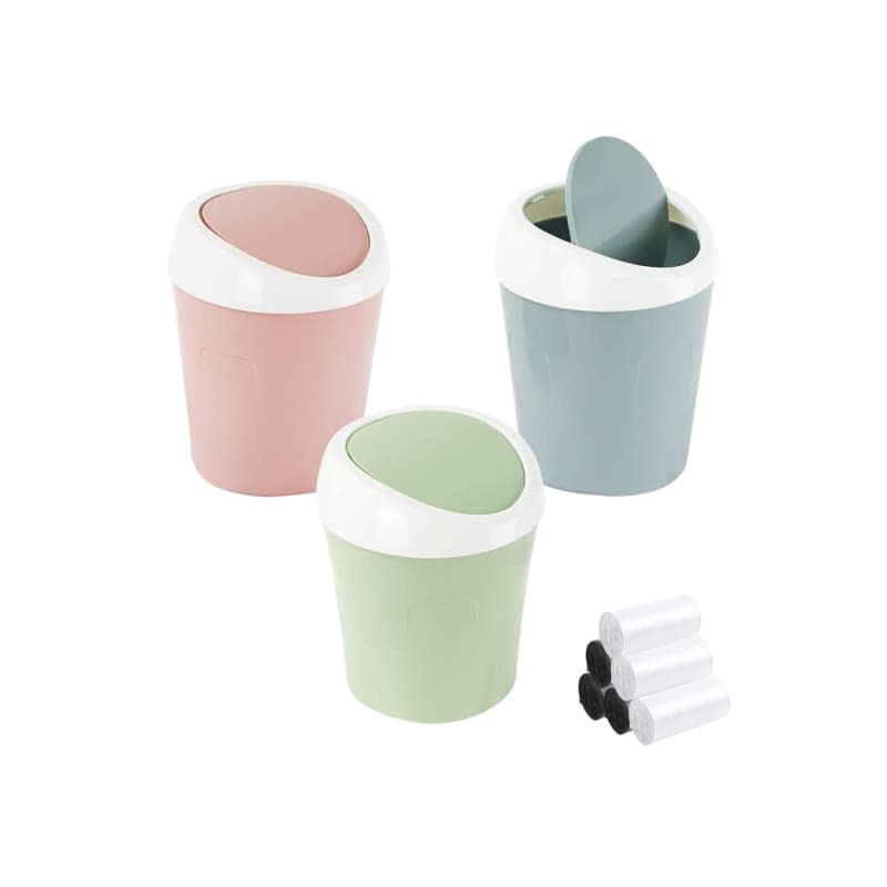 Mini Swing Lid Desktop Trash Can, 3 Pack