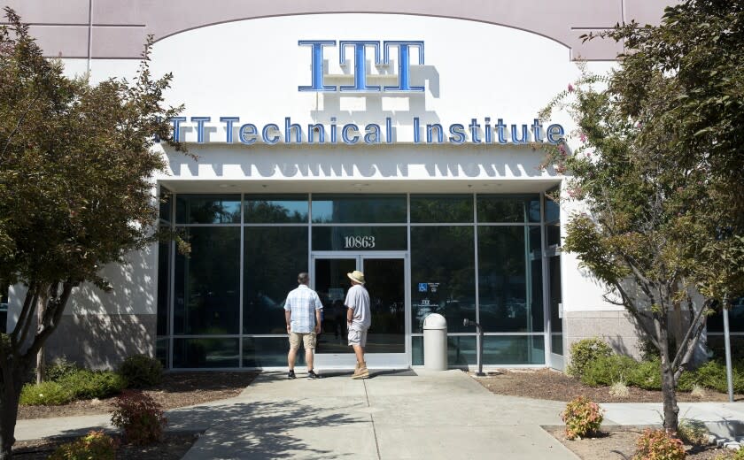 FILE - ITT Technical Institute campus seen closed after ITT Educational Services announced that the school had ceased operating, Sept. 6, 2016, in Rancho Cordova, Calif. Students who used federal loans to attend ITT Technical Institute as far back as 2005 will automatically get that debt canceled. This comes after authorities found "widespread and pervasive misrepresentations" at the defunct for-profit college chain. The Biden administration says the action will cancel $3.9 billion in federal student debt for 208,000 borrowers. (AP Photo/Rich Pedroncelli, File)