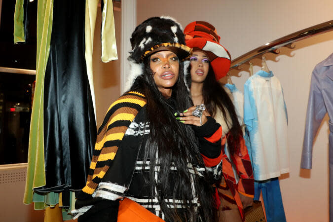 Erykah Badu and Puma Curry attend the Preview of The Marni x Erykah Badu Collection on April 29 April 29, 2023 in New York City. | Photo by Johnny Nunez/WireImage