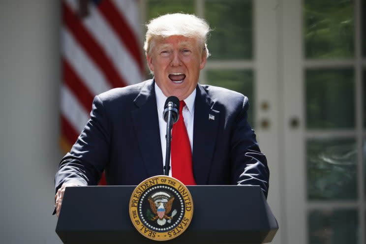 President Trump at the White House Rose Garden announcing U.S. withdrawal from the Paris Agreement, June 1, 2017. (Photo: Pablo Martinez Monsivais/AP)