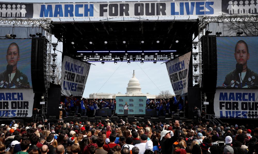 Students and young people gather for the March for Our Lives rally demanding gun control in Washingtonon 24 March 2018. 