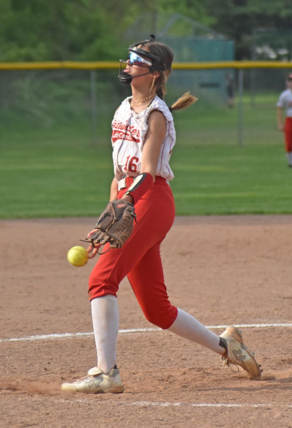 Coldwater freshman Mya Porter pitched strong in a tough spot Monday, securing the win on the mound in the Cardinals game two win