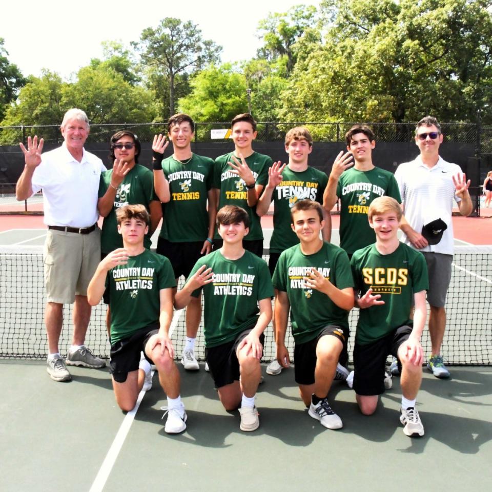 The Savannah Country Day boys tennis team after beating Hebron Christian to reach the Final Four in the Class 3A state playoffs.