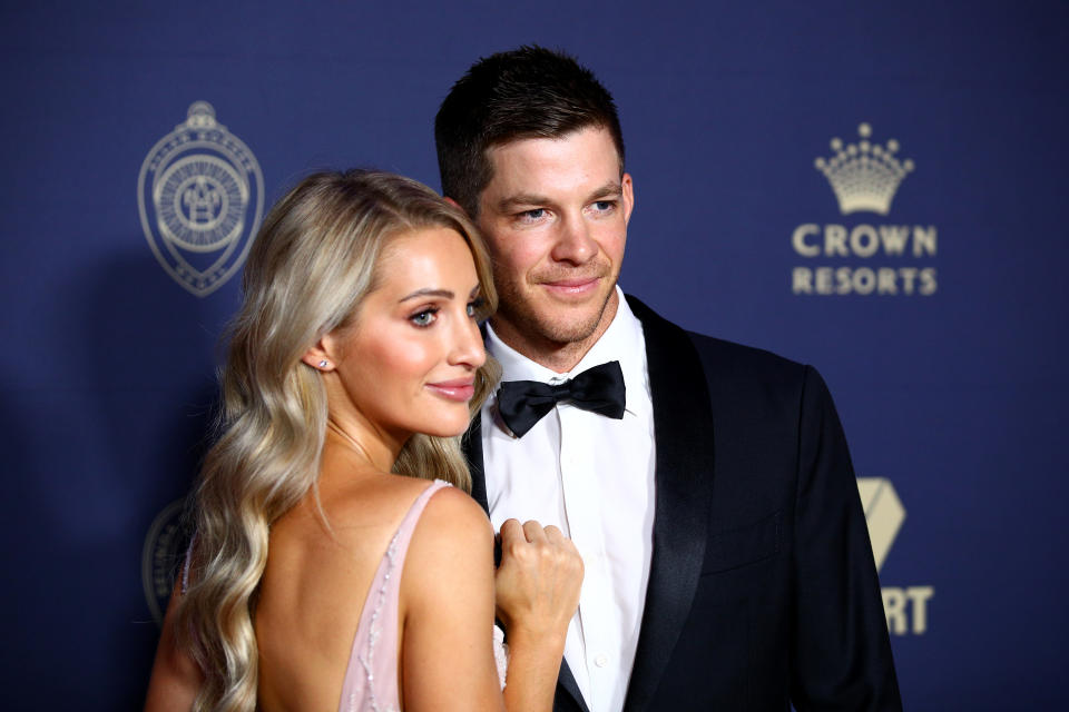 Tim Paine and wife Bonnie, pictured here at the 2020 Cricket Australia Awards.