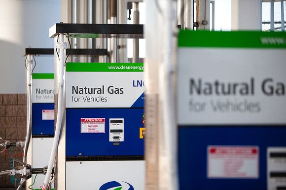 Natural gas pumps at a Clean Energy Fuels station.