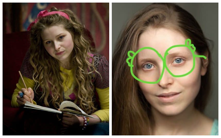 Jessie Cave in Harry Potter, and Jessie Cave today - Credit: Film Stills/Twitter
