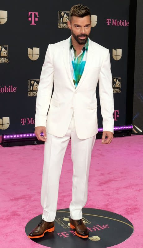 Ricky Martin walks the red carpet at the Univision 2020 Premio Lo Nuestro awards ceremony at the American Airlines Arena in Miami on February 20, 2020. The singer celebrates his 52nd birthday on December 24. File photo by Gary I Rothstein/UPI